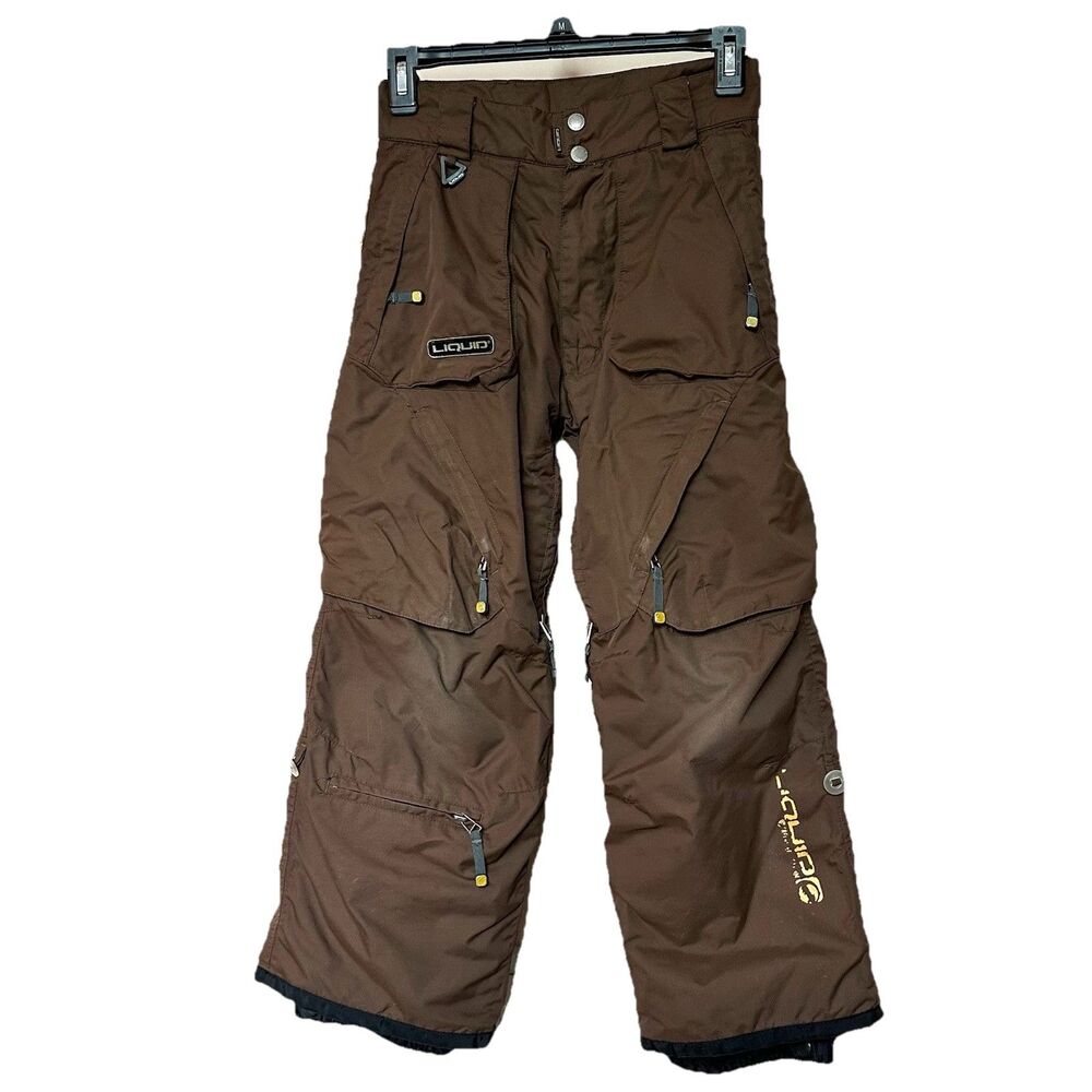 Liquid FreeRider Ski Snowboard Pants Sm Brown Zip Pockets Unisex Winter Sports